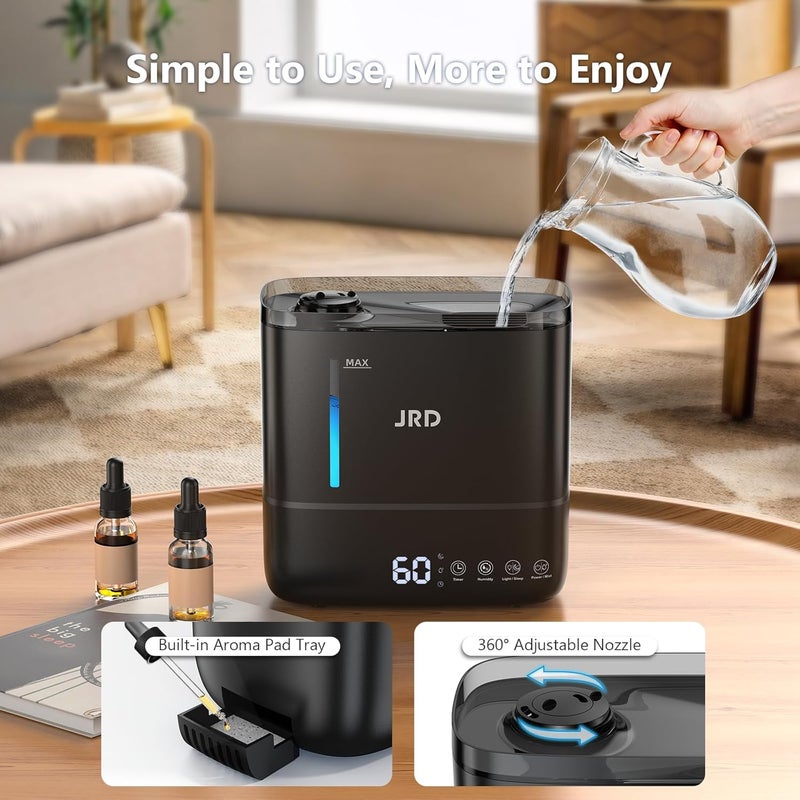 JRD Humidifiers for Bedroom, Ultrasonic Humidifier 4L for Large Room, Cool Mist Top-Fill, 40H Run, 12H Timer, 360° Nozzle, Aroma Diffuser, 7-Color Night Light for Home, Office, Baby, Pets, Plants - Image 5